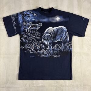 Vintage‎ 90s Art Unlimited Yellowstone Wolves All Over Print T-Shirt Sz M